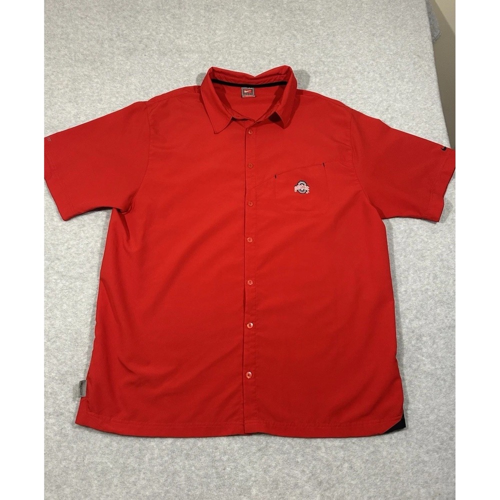 Nike Fit Ohio Buckeyes Men XLarge DriFit Authentic Team Button-Up Shirt Red Vent